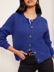 Friends Like These Blue Crew Neck Cable Cardigan - Image 1 of 4