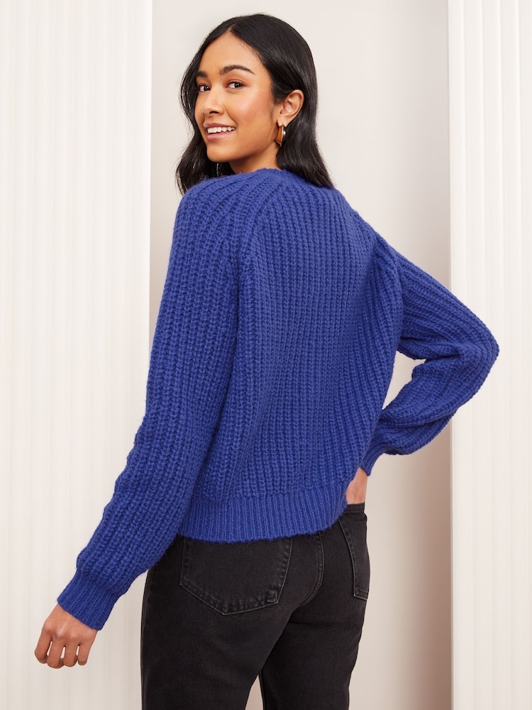 Friends Like These Blue Crew Neck Cable Cardigan - Image 4 of 4