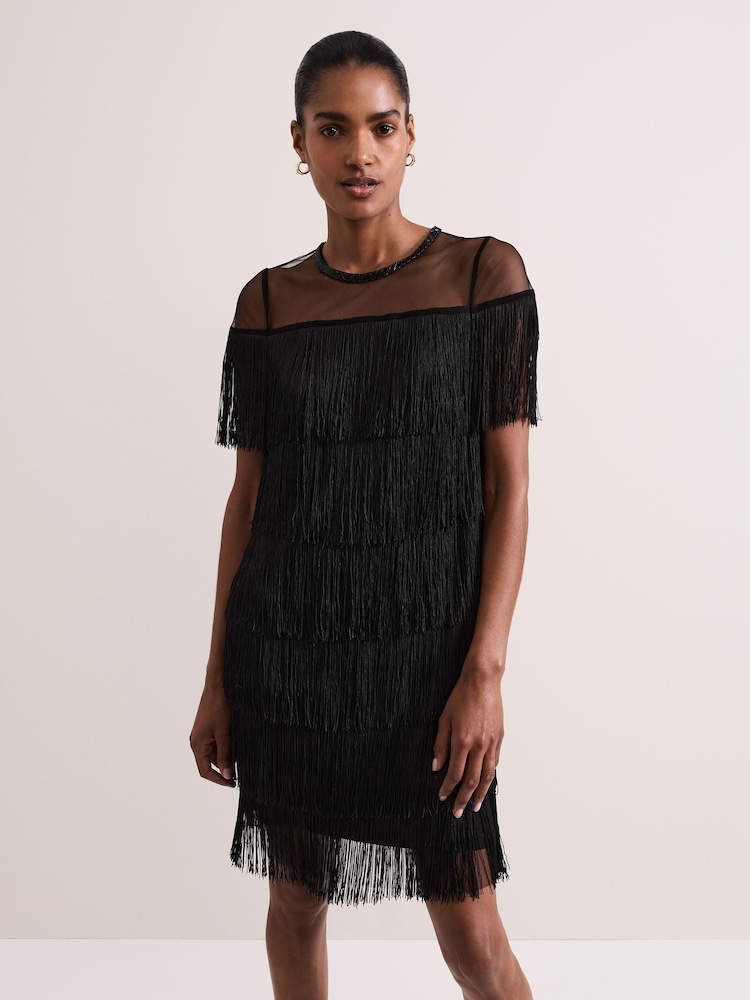 Phase Eight Black Viola Fringe Mini Black Dress - Image 1 of 6