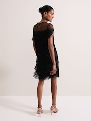 Phase Eight Black Viola Fringe Mini Black Dress - Image 2 of 6