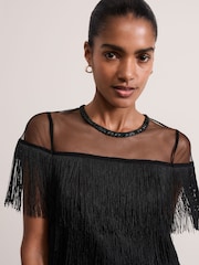 Phase Eight Black Viola Fringe Mini Black Dress - Image 4 of 6