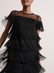 Phase Eight Black Viola Fringe Mini Black Dress - Image 5 of 6