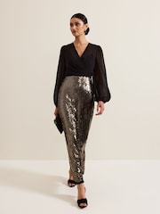 Phase Eight Black Aniya Sequin Long Sleeved Maxi Dress - Image 1 of 6