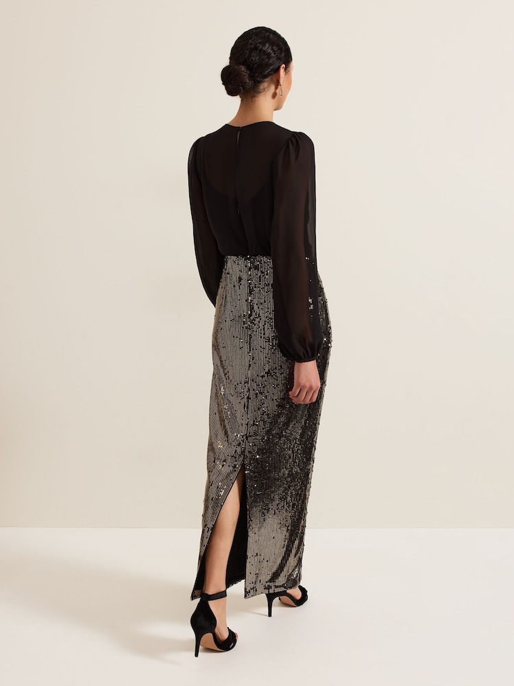 Phase Eight Black Aniya Sequin Long Sleeved Maxi Dress - Image 2 of 6