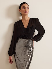 Phase Eight Black Aniya Sequin Long Sleeved Maxi Dress - Image 3 of 6