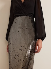 Phase Eight Black Aniya Sequin Long Sleeved Maxi Dress - Image 4 of 6