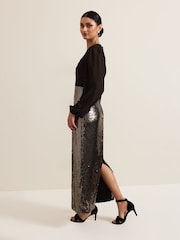 Phase Eight Black Aniya Sequin Long Sleeved Maxi Dress - Image 5 of 6