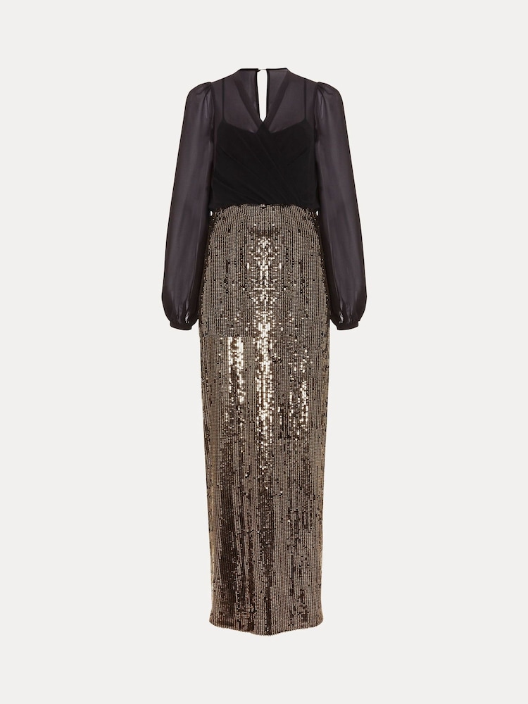 Phase Eight Black Aniya Sequin Long Sleeved Maxi Dress - Image 6 of 6