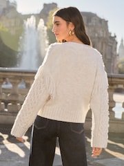 Friends Like These Cream Fringe Sleeve Cable Cardigan - Image 4 of 4