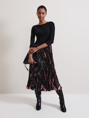 Phase Eight Black Rhea Woven Hem Abstract Dress - Image 1 of 6