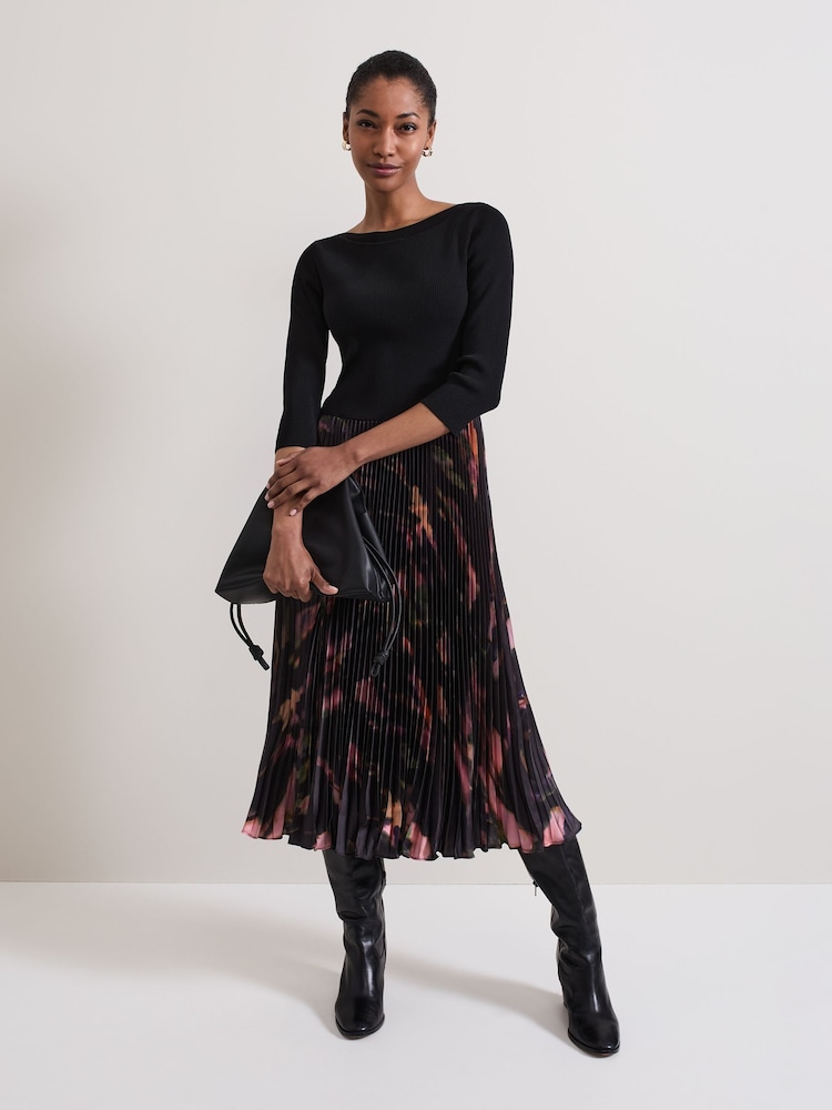 Phase Eight Black Rhea Woven Hem Abstract Dress - Image 1 of 6