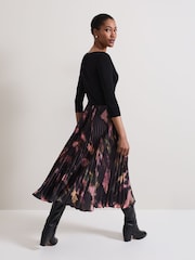 Phase Eight Black Rhea Woven Hem Abstract Dress - Image 2 of 6