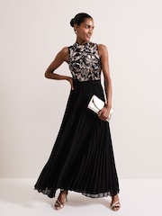 Phase Eight Black Emalise Sequin Pleat Maxi Dress - Image 1 of 7