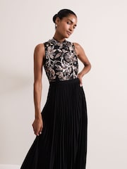 Phase Eight Black Emalise Sequin Pleat Maxi Dress - Image 3 of 7