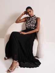 Phase Eight Black Emalise Sequin Pleat Maxi Dress - Image 6 of 7