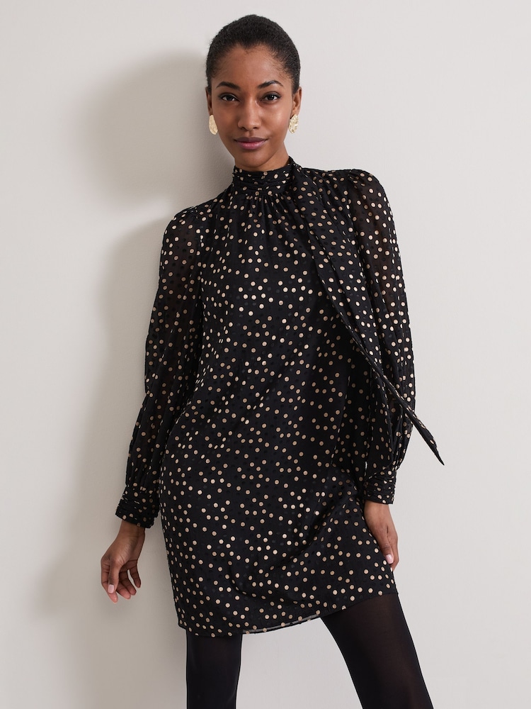 Phase Eight Black Mabel Black Dotty Swing Dress - Image 1 of 7