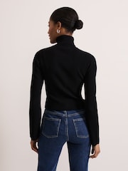 Phase Eight Black Fran Fluted Sleeve Ribbed Roll Neck Jumper - Image 2 of 7