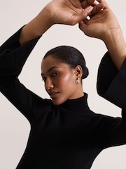 Phase Eight Black Fran Fluted Sleeve Ribbed Roll Neck Jumper - Image 4 of 7