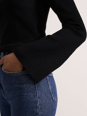 Phase Eight Black Fran Fluted Sleeve Ribbed Roll Neck Jumper - Image 6 of 7