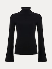 Phase Eight Black Fran Fluted Sleeve Ribbed Roll Neck Jumper - Image 7 of 7