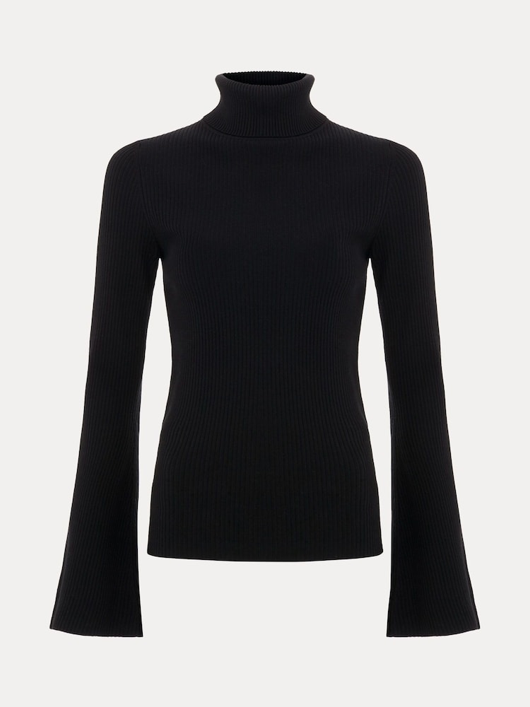Phase Eight Black Fran Fluted Sleeve Ribbed Roll Neck Jumper - Image 7 of 7