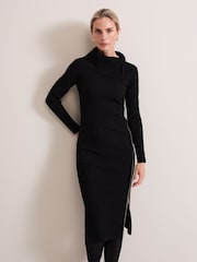Phase Eight Black Hartley Zip Ribbed Column Dress - Image 3 of 7