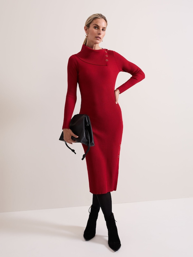 Phase Eight Red Willow Popper Column Midi Dress - Image 1 of 6