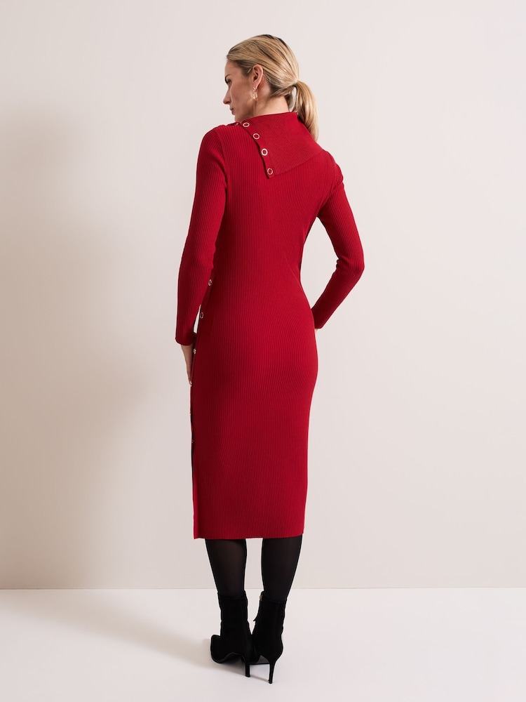 Phase Eight Red Willow Popper Column Midi Dress - Image 2 of 6