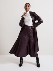 Phase Eight Red Carla Croc PU Midi Skirt - Image 4 of 10