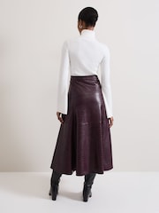 Phase Eight Red Carla Croc PU Midi Skirt - Image 5 of 10