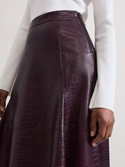 Phase Eight Red Carla Croc PU Midi Skirt - Image 7 of 10