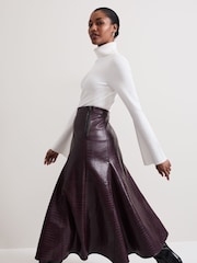 Phase Eight Red Carla Croc PU Midi Skirt - Image 8 of 10