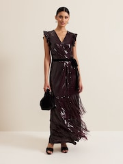 Phase Eight Red Chanai Sequin Wrap Maxi Dress - Image 1 of 7