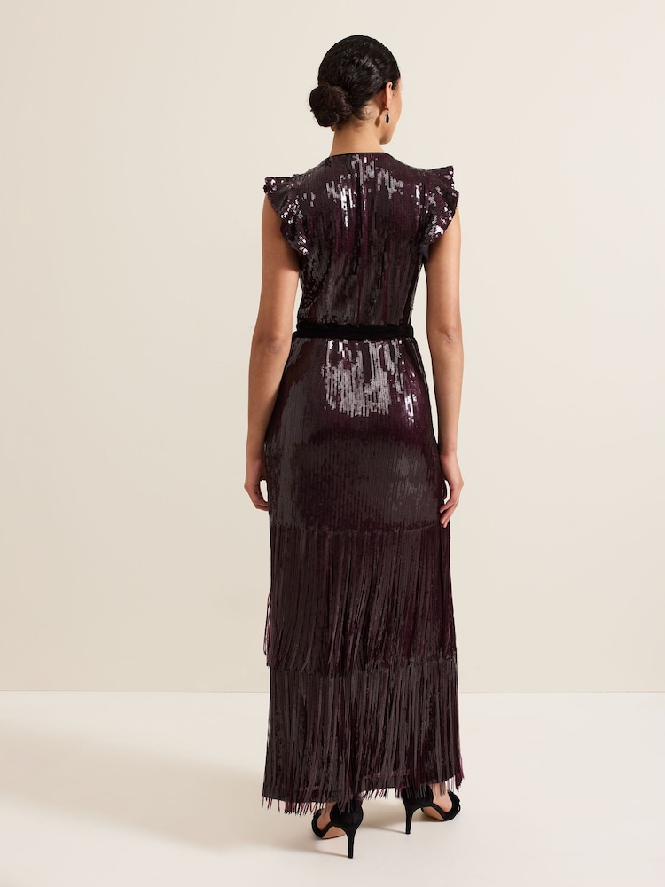Phase Eight Red Chanai Sequin Wrap Maxi Dress - Image 2 of 7
