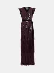 Phase Eight Red Chanai Sequin Wrap Maxi Dress - Image 7 of 7