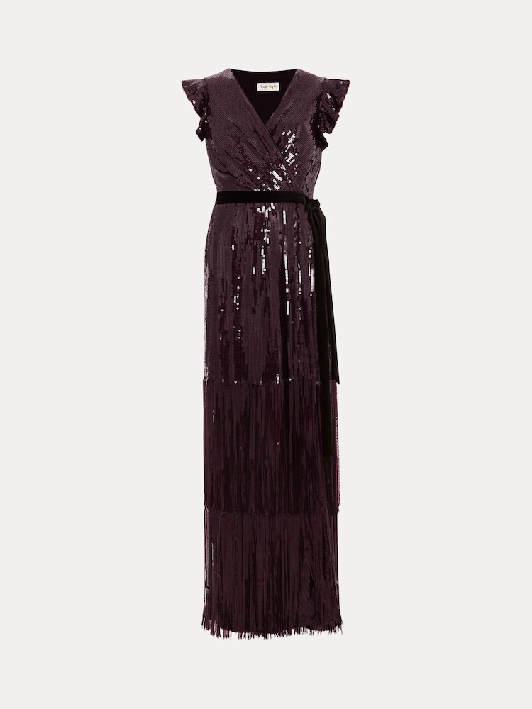 Phase Eight Red Chanai Sequin Wrap Maxi Dress - Image 7 of 7