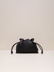 Phase Eight Black Leather Drawstring Soft Pouch Bag - Image 1 of 7