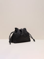 Phase Eight Black Leather Drawstring Soft Pouch Bag - Image 2 of 7