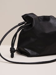Phase Eight Black Leather Drawstring Soft Pouch Bag - Image 3 of 7