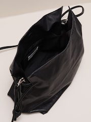 Phase Eight Black Leather Drawstring Soft Pouch Bag - Image 4 of 7