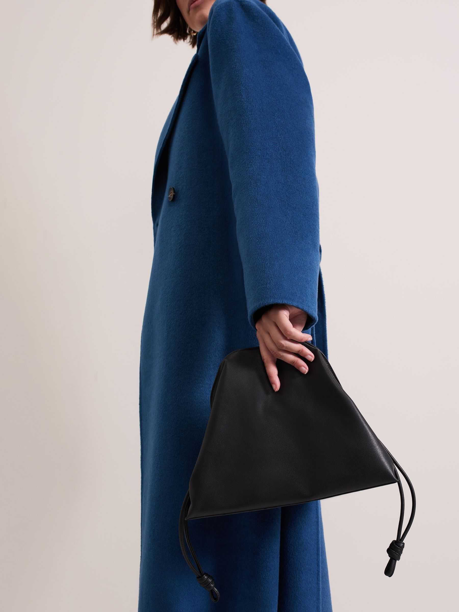 Buy Phase Eight Black Leather Drawstring Soft Pouch Bag from Next USA