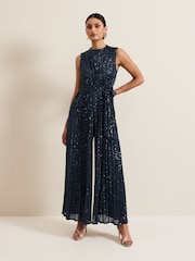 Phase Eight Blue Simara Sequin Jumpsuit - Image 1 of 7