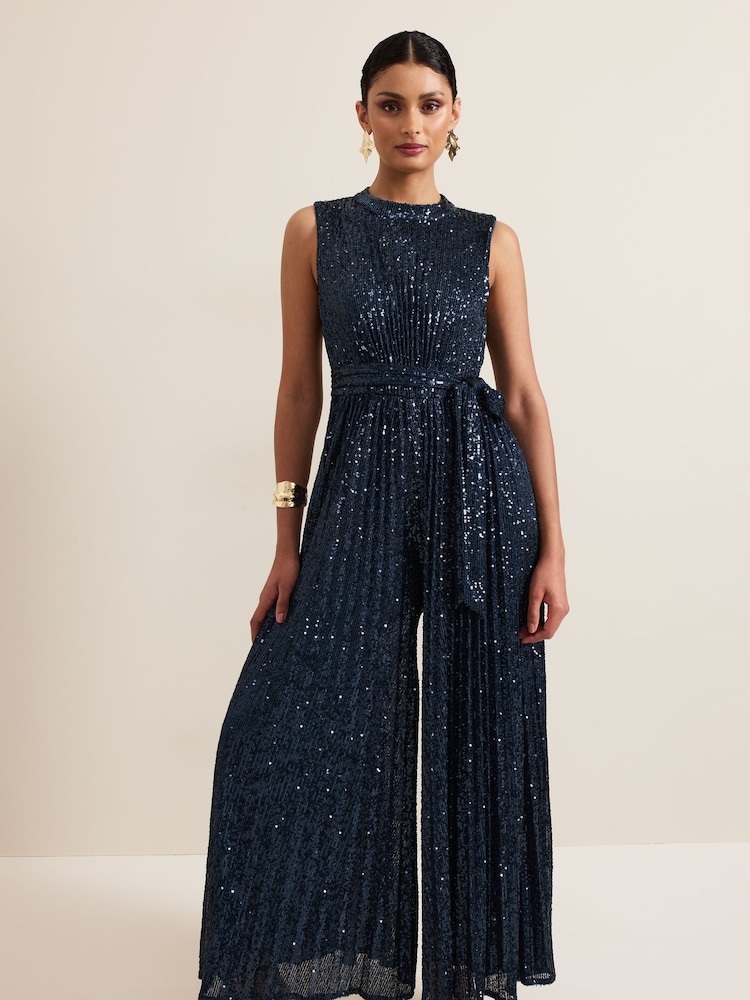 Phase Eight Blue Simara Sequin Jumpsuit - Image 3 of 7