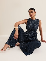 Phase Eight Blue Simara Sequin Jumpsuit - Image 4 of 7