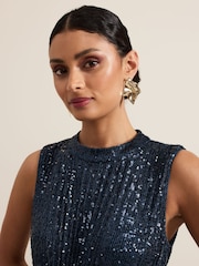 Phase Eight Blue Simara Sequin Jumpsuit - Image 5 of 7