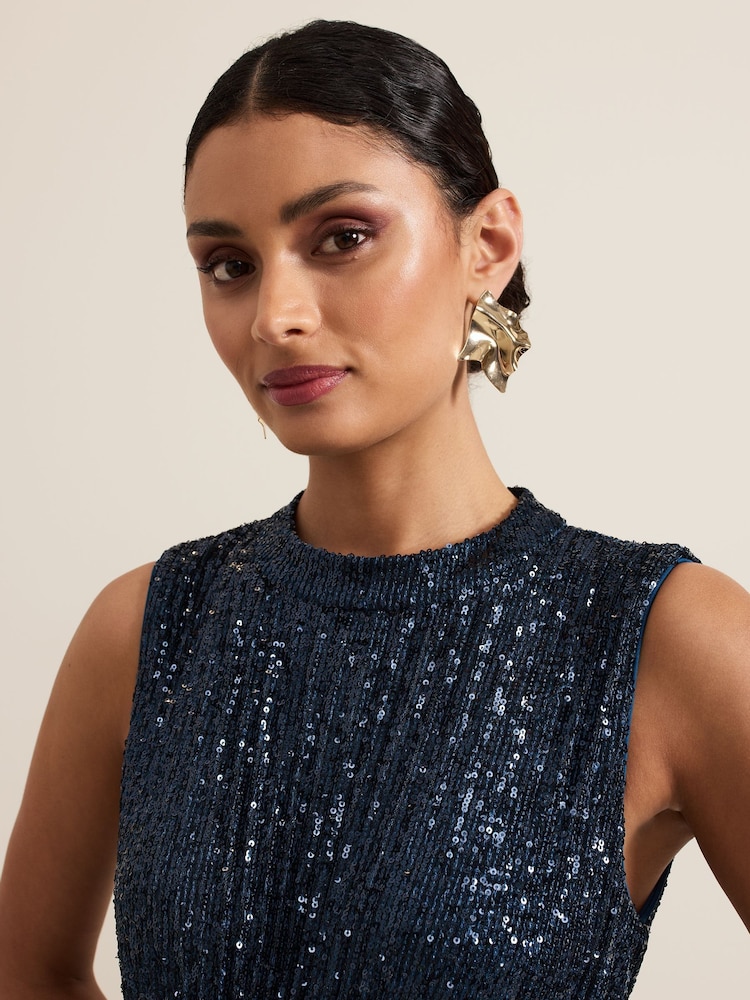 Phase Eight Blue Simara Sequin Jumpsuit - Image 5 of 7
