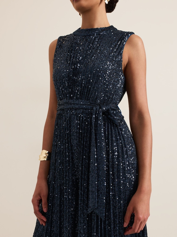 Phase Eight Blue Simara Sequin Jumpsuit - Image 6 of 7