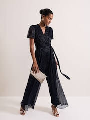 Phase Eight Blue Stella Plisse Jumpsuit - Image 1 of 7
