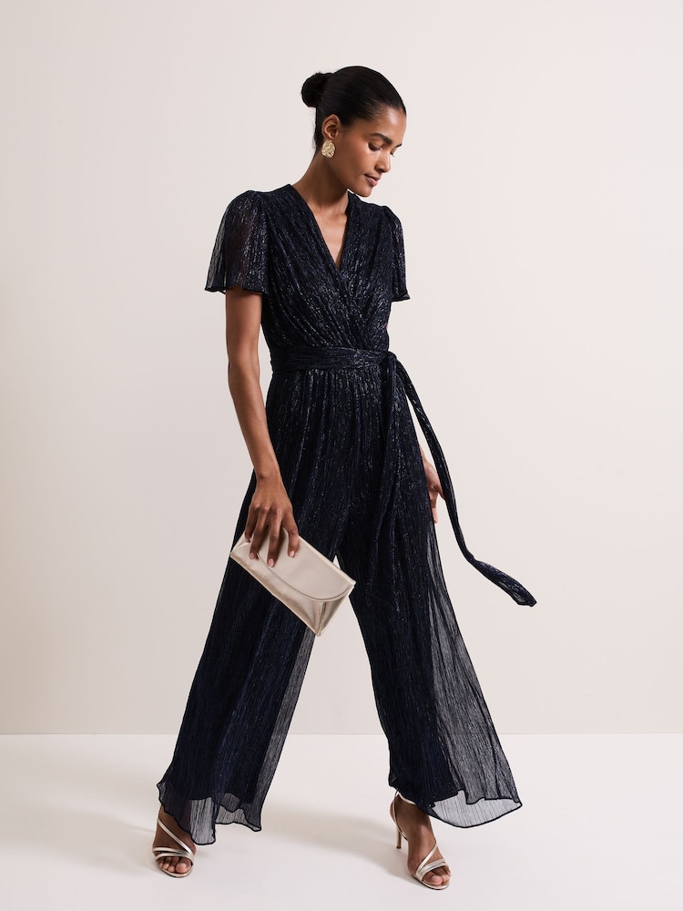 Phase Eight Blue Stella Plisse Jumpsuit - Image 1 of 7