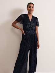 Phase Eight Blue Stella Plisse Jumpsuit - Image 3 of 7